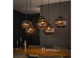 Hoyz Collection - Hanglamp 5L Strip Multi Shade - Zwart Bruin