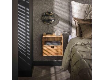 Hoyz Collection - Nachtkastje XS Hangend Flat - Massief Acacia Naturel - Set van 2