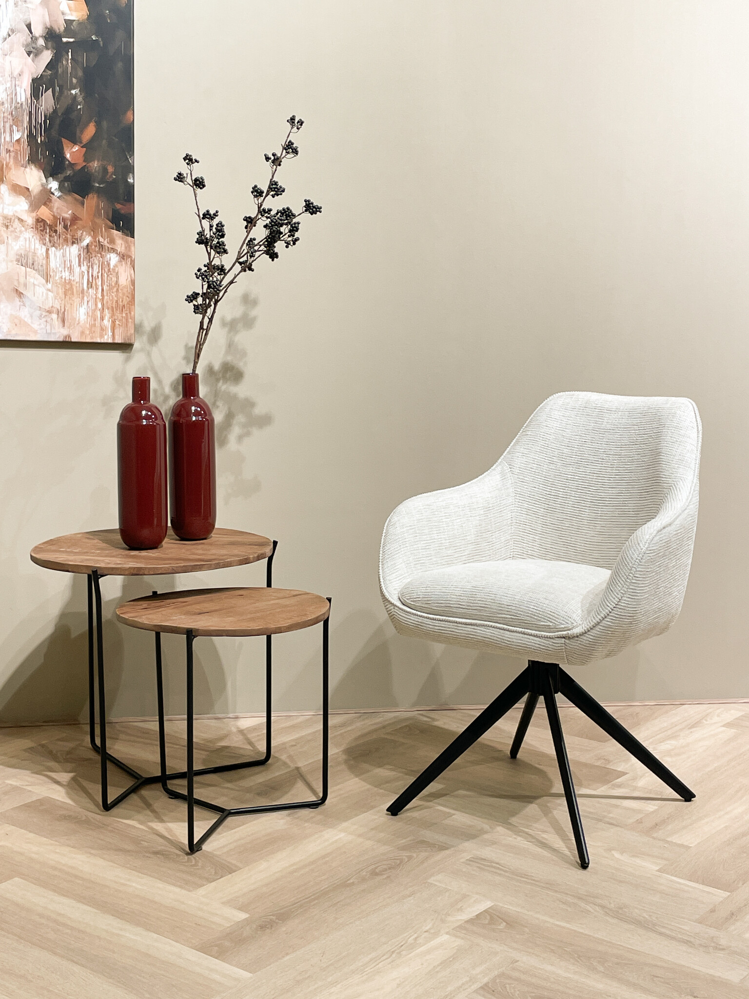 Livingfurn - Eetkamerstoel Thomas Sand - Wit - Stof - Set van 2