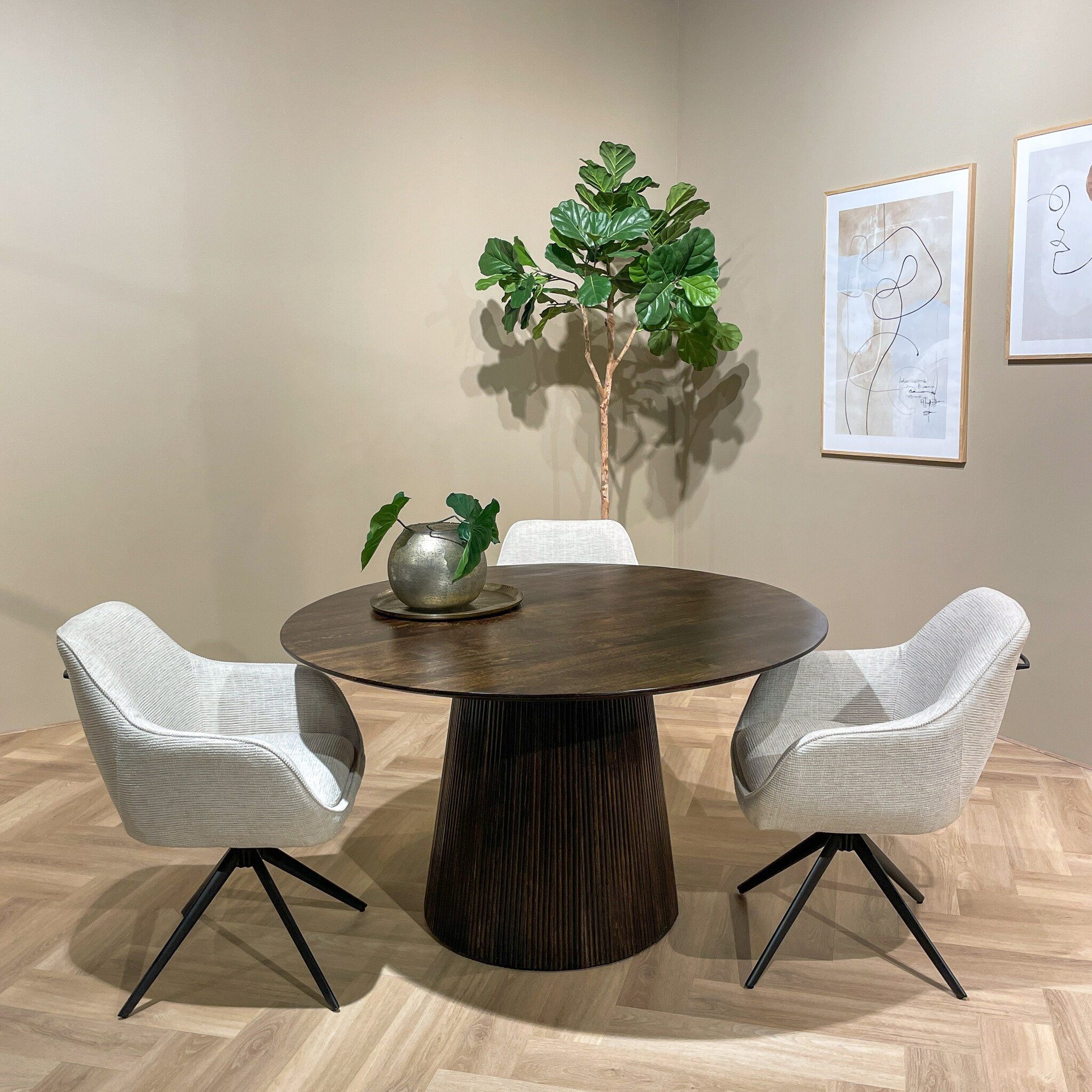 Livingfurn - Eetkamerstoel Thomas Sand - Wit - Stof - Set van 2