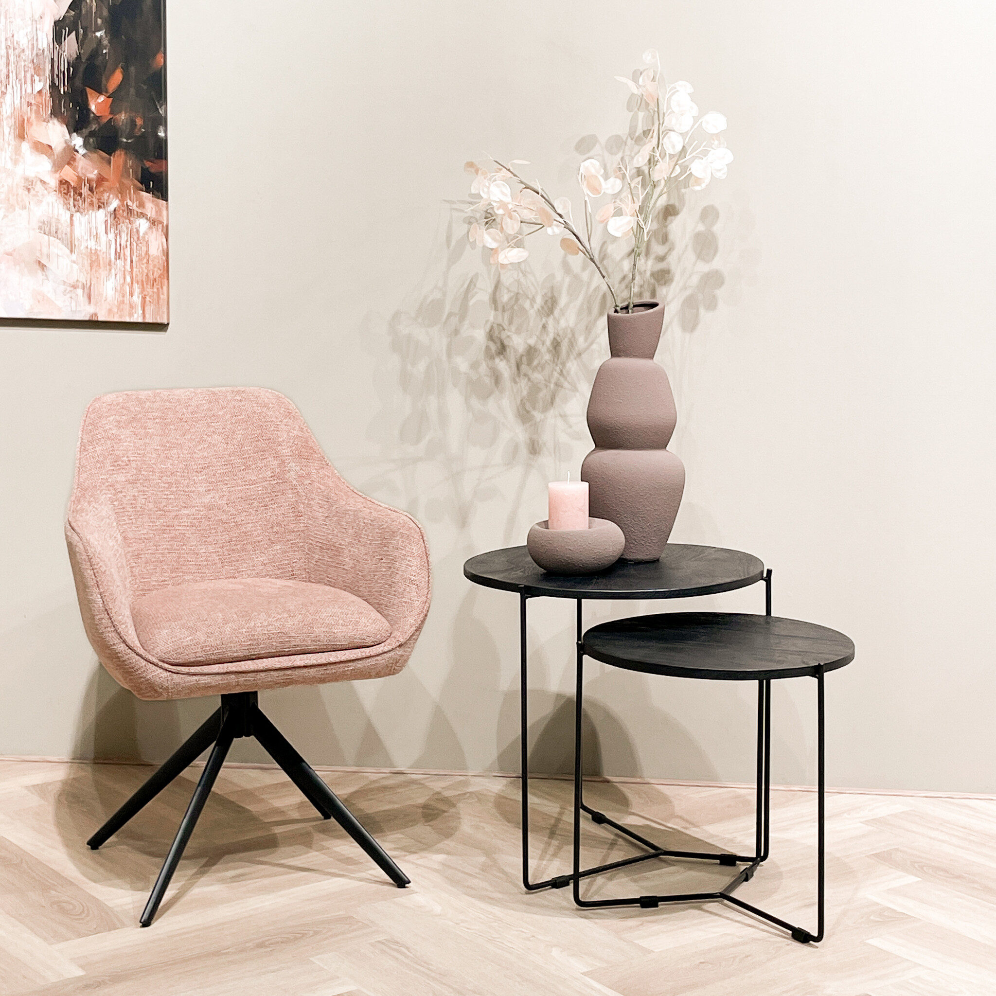 Livingfurn - Eetkamerstoel Thomas Brique - Roze - Stof - Set van 2