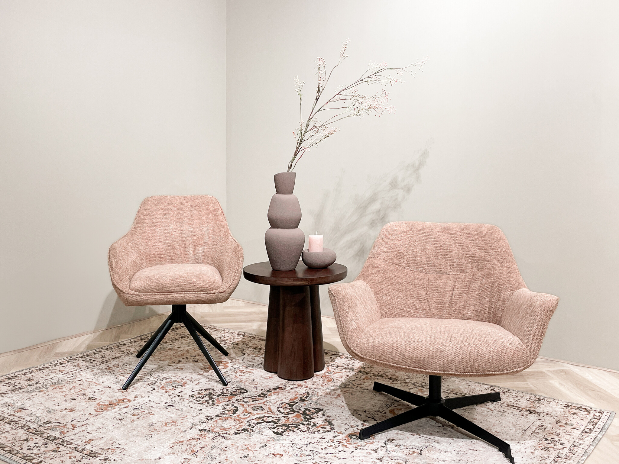 Livingfurn - Eetkamerstoel Thomas Brique - Roze - Stof - Set van 2