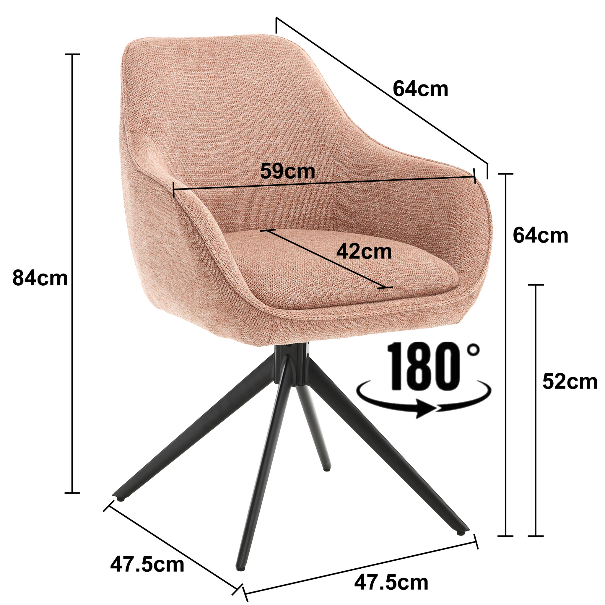 Livingfurn - Eetkamerstoel Thomas Brique - Roze - Stof - Set van 2