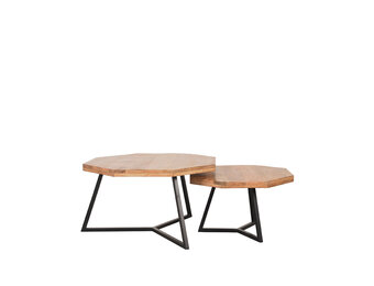 LABEL51 Salontafel Figure 70x70x40 cm - Rough - Mangohout - Set van 2