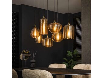 Hoyz Collection - Hanglamp 4+3 Stripe Glass Horizontal - Amberkleurig Glas