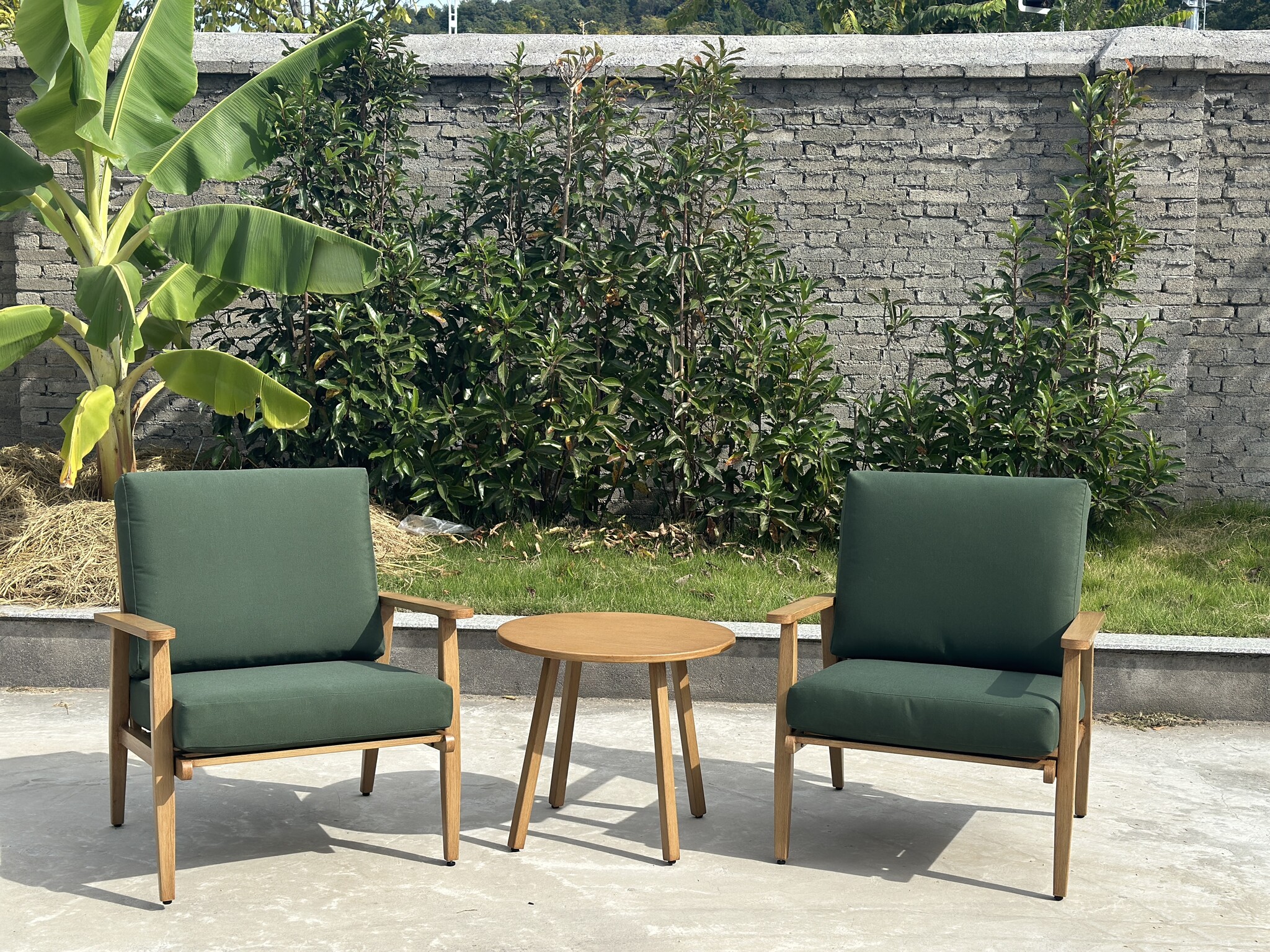 Sens-Line - Porto Lounge Stoel Groen - Aluminium - Houtpatroon - Set van 2