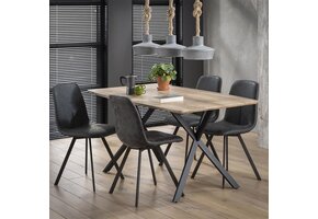 Hoyz Collection - Eetkamertafel blad ovaal - Eiken - Zwart Metalen Frame - Bruin - Voor 4 Personen - 160x90cm