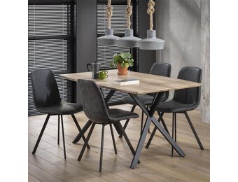 Hoyz Collection - Eetkamertafel blad ovaal - Eiken - Zwart Metalen Frame - Bruin - Voor 4 Personen - 160x90cm