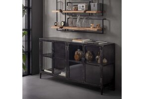 Hoyz - Dressoir Rift - 180cm - Zwart Metaal - 4 Deuren - Zwart