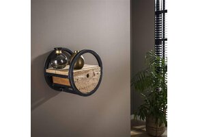 Hoyz - Wandschap Circular - Ø30 - Met Lade - Hout - Bruin