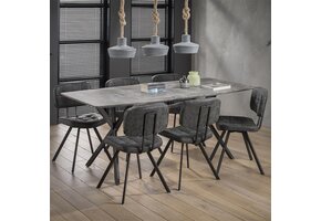 Hoyz Collection - Eetkamertafel blad ovaal - Eettafel betonlook - Vintage staal - Grijs - 190x90cm