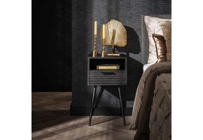 Hoyz Collection - Nachtkastje 1L Marina - Massief Mango Zwart