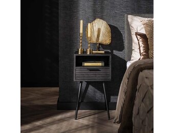 Hoyz Collection - Nachtkastje 1L Marina - Massief Mango Zwart