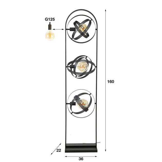 Hoyz Collection - Vloerlamp 3L Cosmos Mesh - Artic Zwart