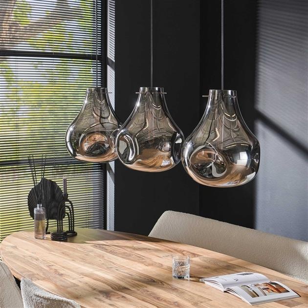Hoyz Collection - Hanglamp 3L Dent Glass - Artic Zwart