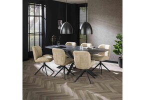 Hoyz Collection - Eetkamertafel 215 Deens Ovaal - 3D Melamine Slate Stone