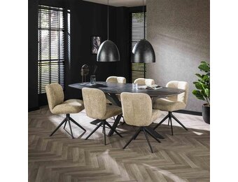 Hoyz Collection - Eetkamertafel 215 Deens Ovaal - 3D Melamine Slate Stone