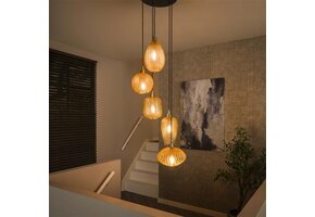 Hoyz Collection - Hanglamp 5L V-shape Pattern Getrapt - Amberkleurig Glas