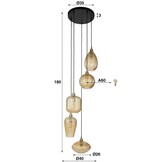 Hoyz Collection - Hanglamp 5L V-shape Pattern Getrapt - Amberkleurig Glas