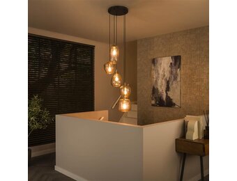 Hoyz Collection - Hanglamp 5L Patch Pattern Getrapt - Diamond Glass