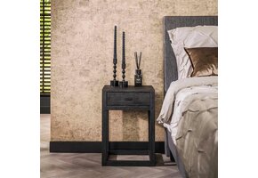 Hoyz Collection - Nachtkastje 1L Black Square - Massief Acacia Zwart