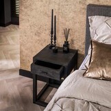 Hoyz Collection - Nachtkastje 1L Black Square - Massief Acacia Zwart