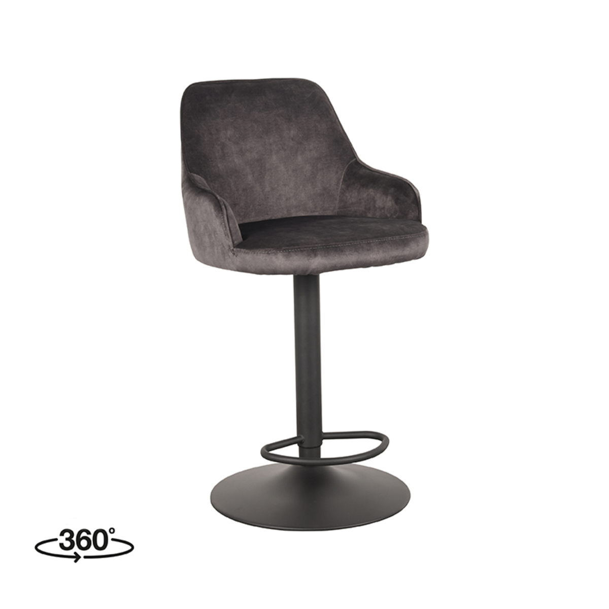 LABEL51 Barkruk Fender - Antraciet - Velours - 42 x 40cm - set van 2