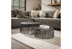 Hoyz - Salontafel Maze - Zwart/Grijs Metaal - Set van 2 - 75x75x30