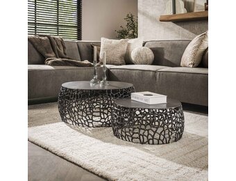 Hoyz - Salontafel Maze - Zwart/Grijs Metaal - Set van 2 - 75x75x30