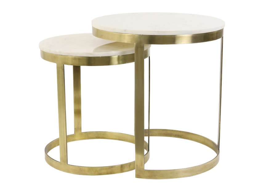Light & Living - Bijzettafel PERLATO - Ø49x52cm - Wit - Set van 2