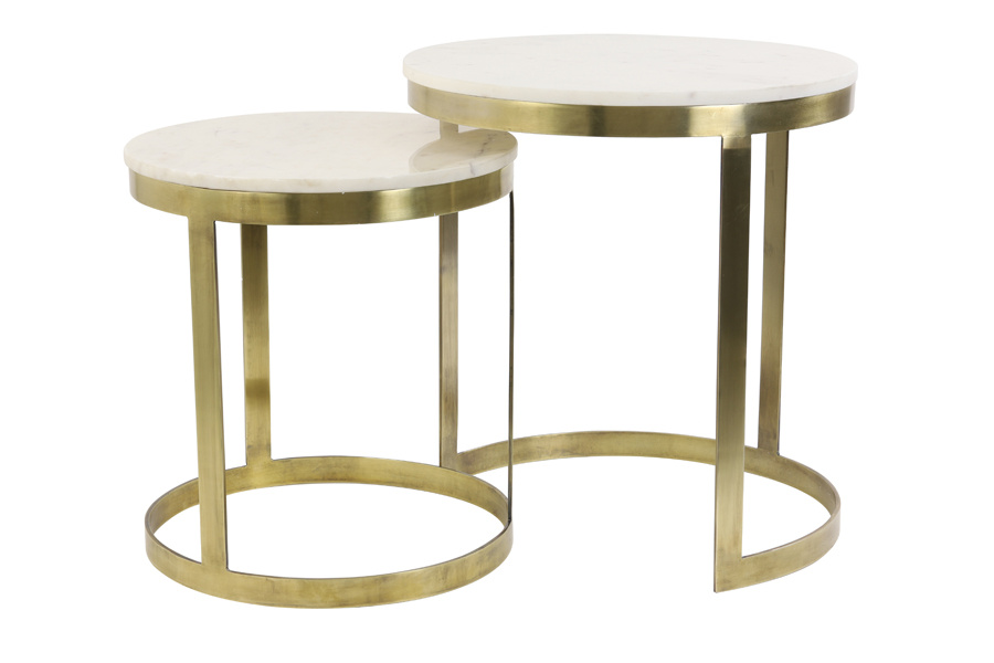 Light & Living - Bijzettafel PERLATO - Ø49x52cm - Wit - Set van 2