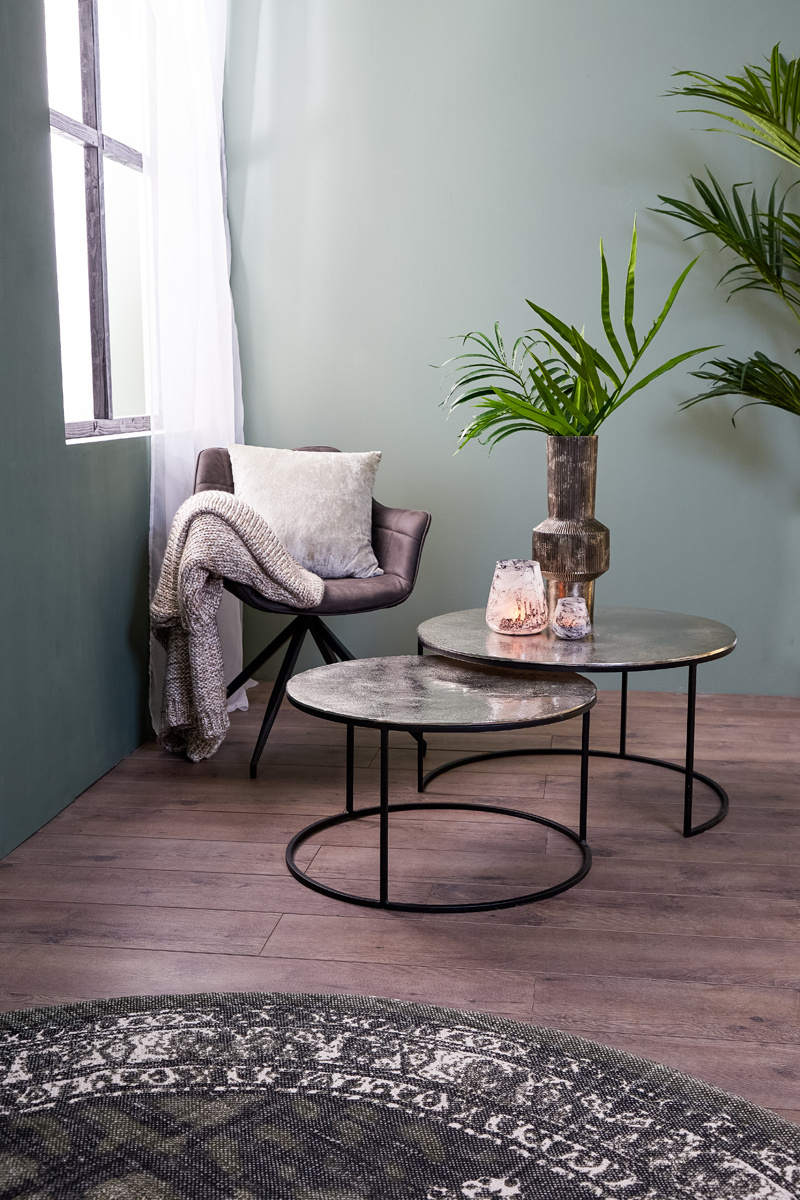 Light & Living - Salontafel THIZAS - Ø75x41cm - Zilver - Set van 2