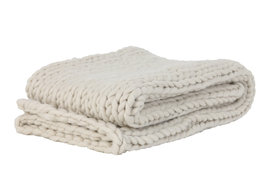 Light & Living - Plaid KNITTED - 152x127x0.5cm - Wit