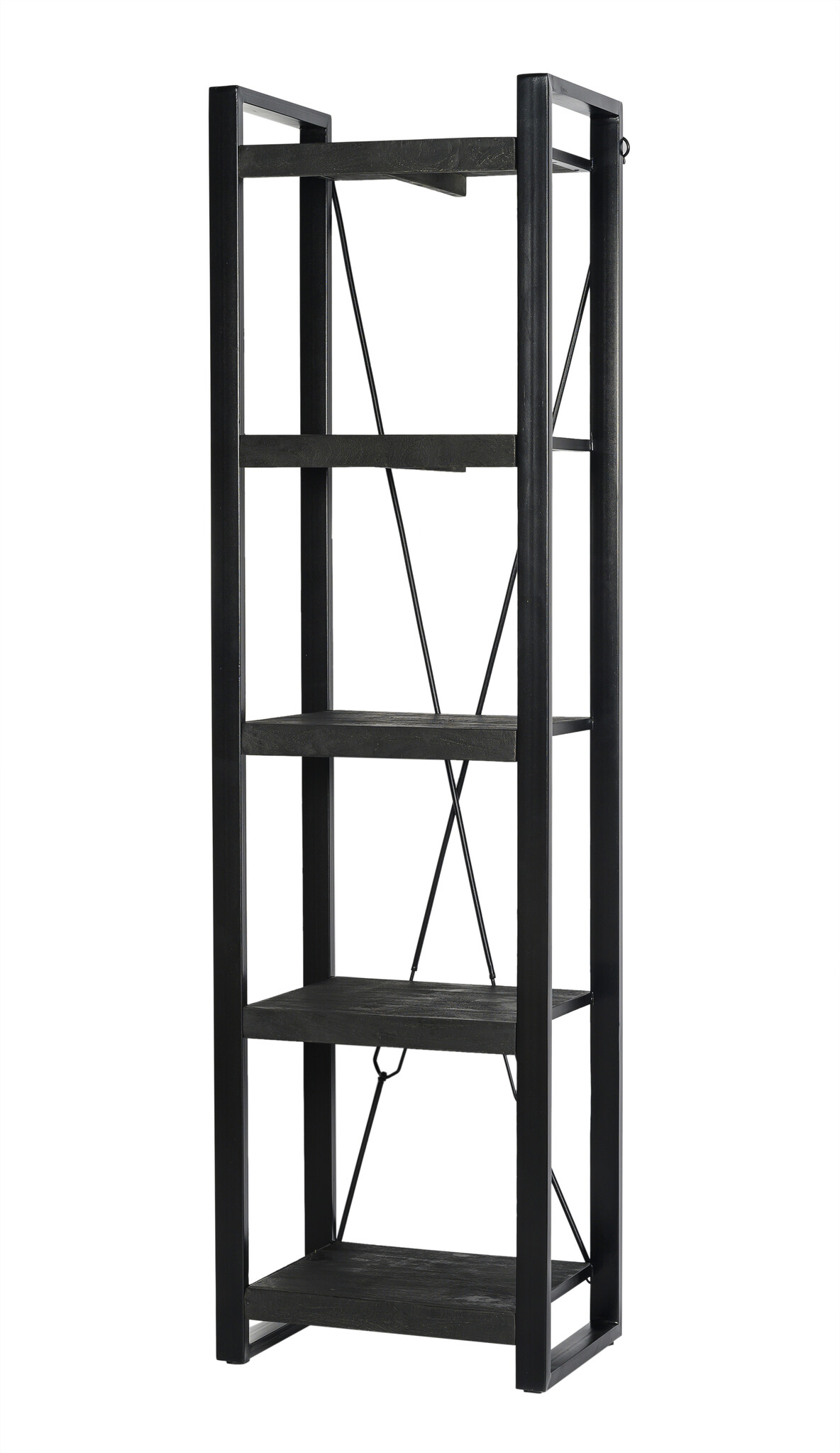 Livingfurn - Boekenkasten Norris - 200x55x40 cm - Mangohout / Gecoat Staal