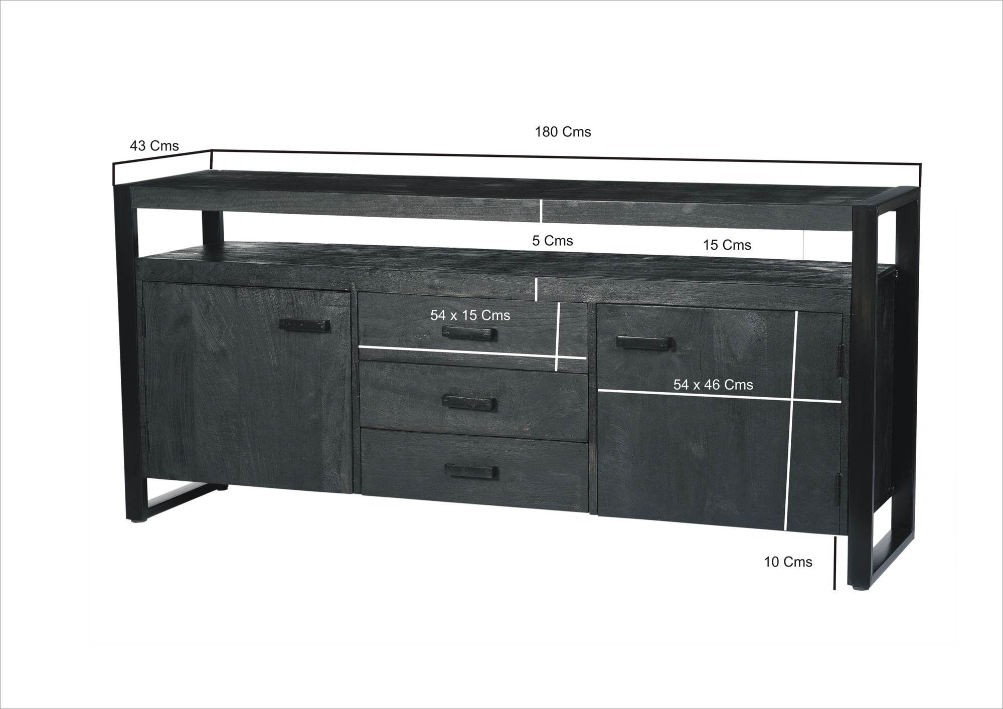 Livingfurn - Dressoir Norris - 180x80x43 cm - Mangohout / Gecoat Staal