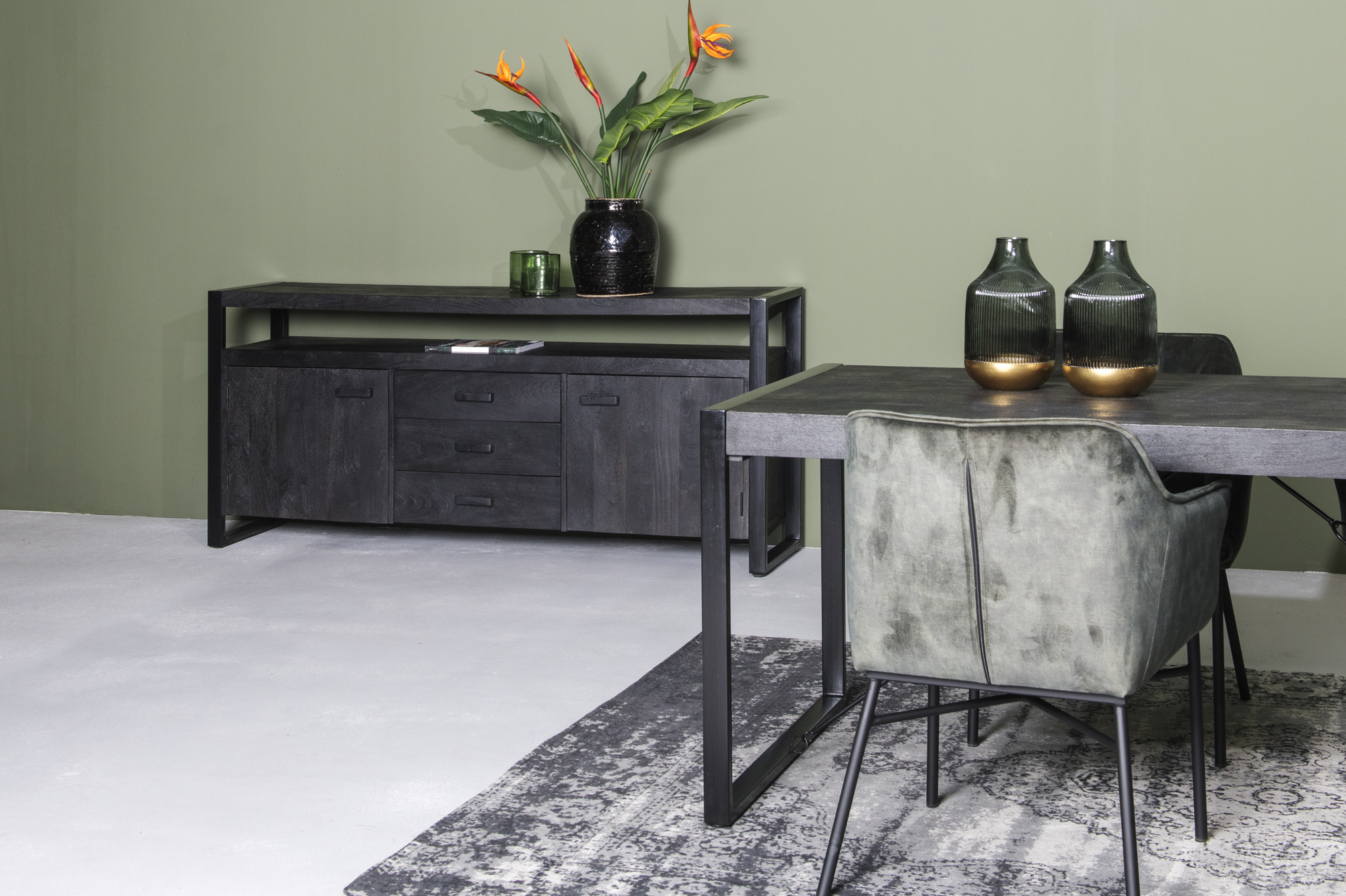 Livingfurn - Dressoir Norris - 180x80x43 cm - Mangohout / Gecoat Staal