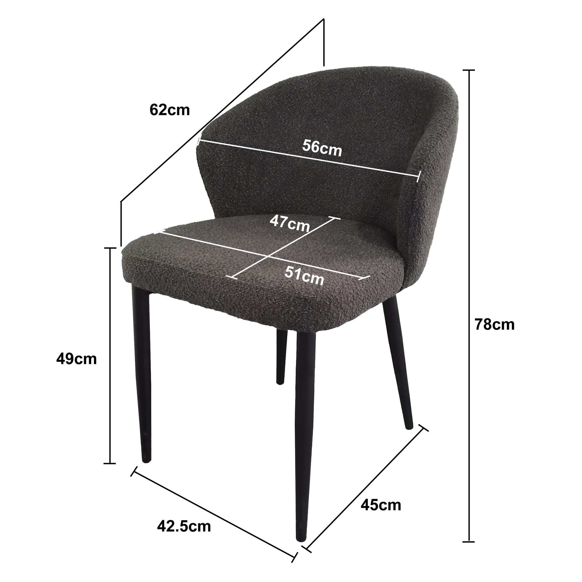 Livingfurn - Eetkamerstoel Laura Boucle Antraciet - Stof - Set van 2