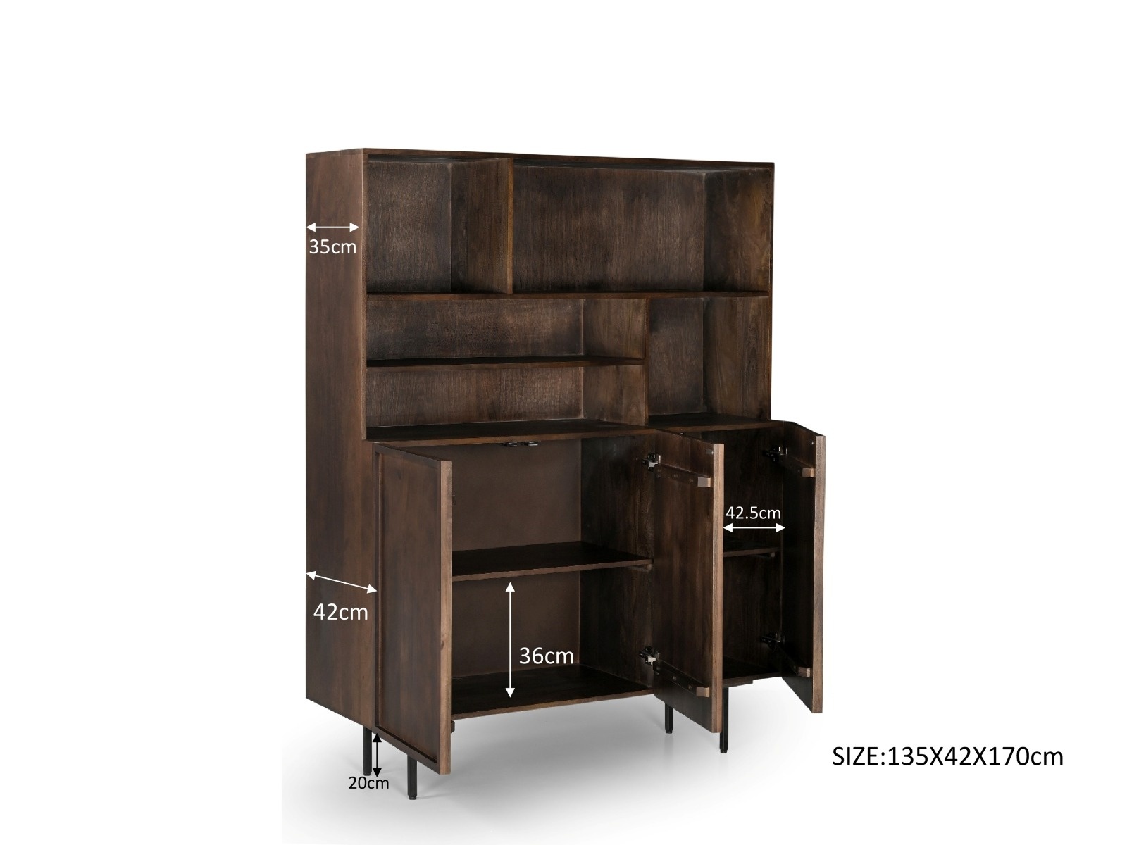 Livingfurn - Kabinetkast Elan 135cm - Mangohout / Gecoat Staal