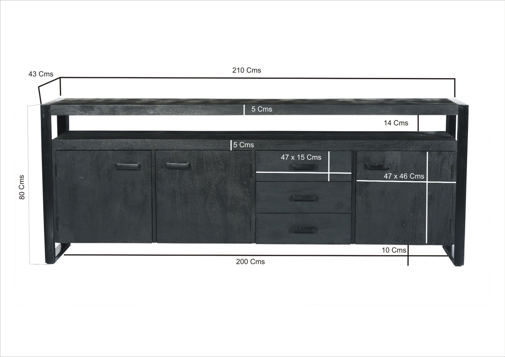 Livingfurn - Dressoir Norris - 210x80x45 cm - Mangohout