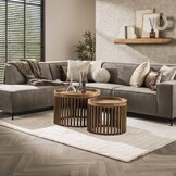 Hoyz - Salontafelset Tweak - Ø65/Ø50 - Massief Mangohout - Zandkleur - Industrieel