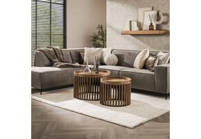 Hoyz - Salontafelset Tweak - Ø65/Ø50 - Massief Mangohout - Zandkleur - Industrieel