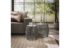 Hoyz - Bijzettafel Maze set van 2 - Zandgegoten - Zwart/ Grijs Nikkel