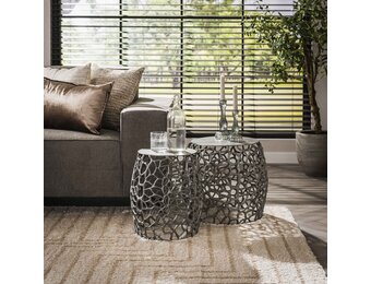 Hoyz - Bijzettafel Maze set van 2 - Zandgegoten - Zwart/ Grijs Nikkel