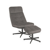 LABEL51 Fauteuil Alvar - Antraciet - Cosmo - Incl. Hocker - 57x53x83 cm
