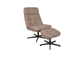 LABEL51 Fauteuil Alvar - Taupe - Micro Suede - Incl. Hocker - 57x53x83 cm