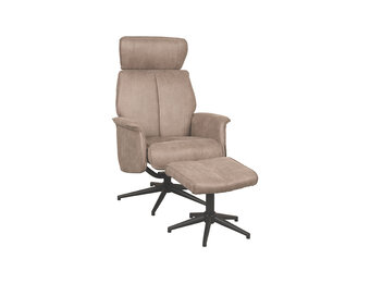 LABEL51 Fauteuil Verdal - Taupe - Micro Suede - Incl. Hocker - 79x77x109 cm