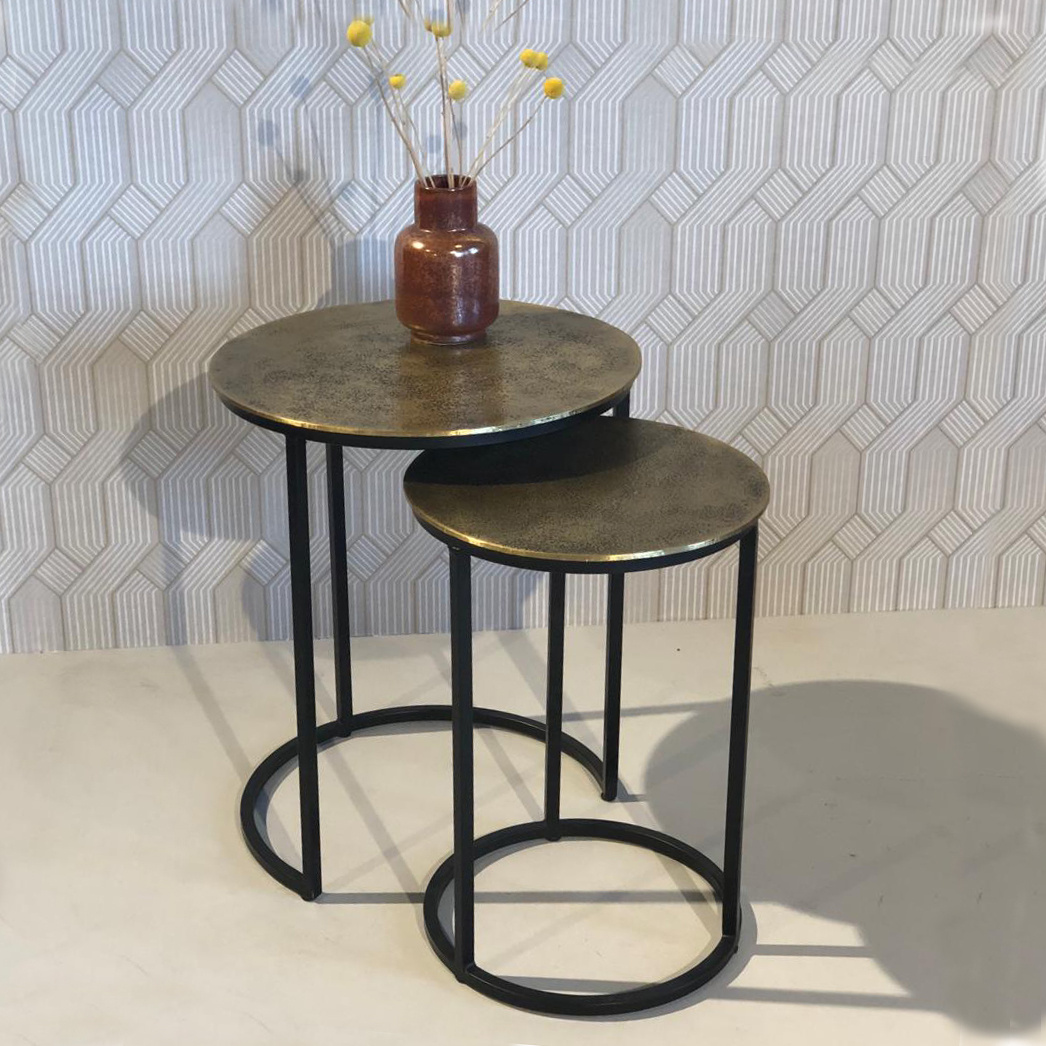 Livingfurn - Cast Iron Beau Gold - 70x70x43 cm - Metaal - Set van 2