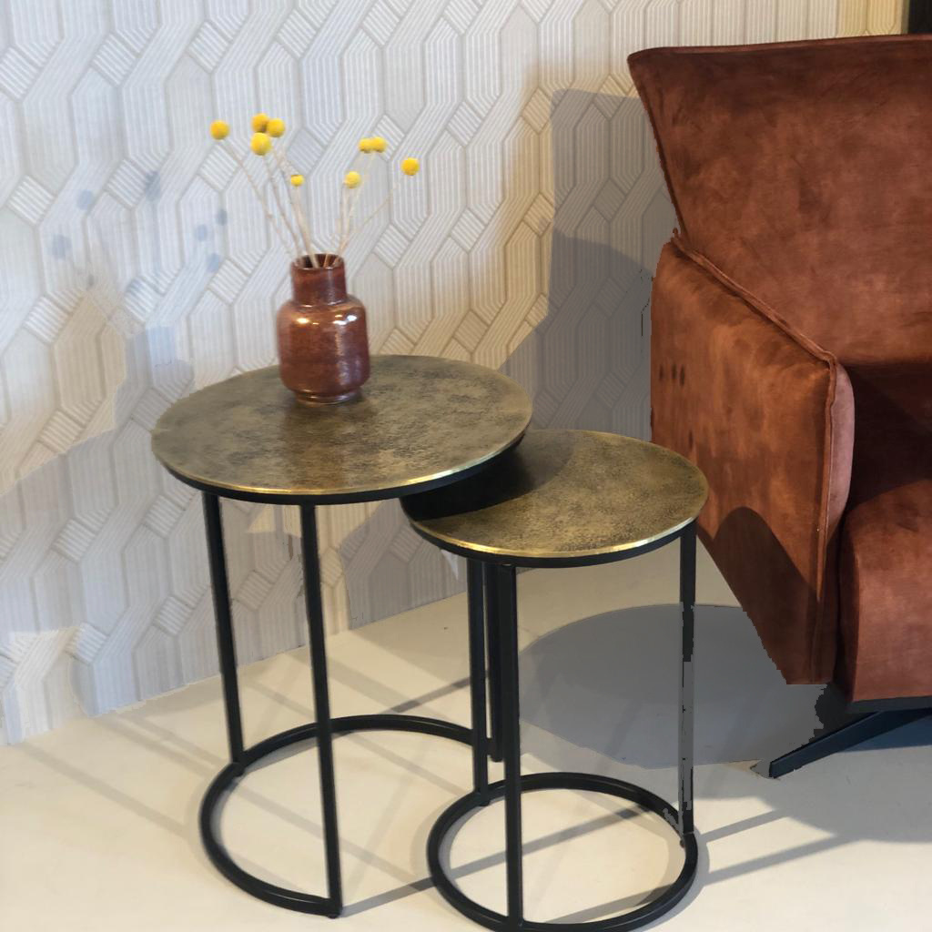 Livingfurn - Cast Iron Beau Gold - 70x70x43 cm - Metaal - Set van 2