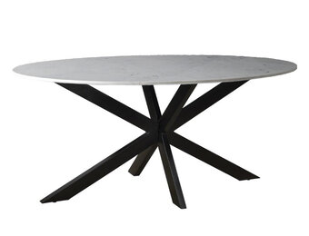 Livingfurn - Eetkamertafel Marble Oval Spider White - 180x90x75 - Marmer