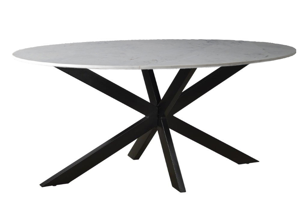 Livingfurn - Eetkamertafel Marble Oval Spider White - 180x90x75 - Marmer